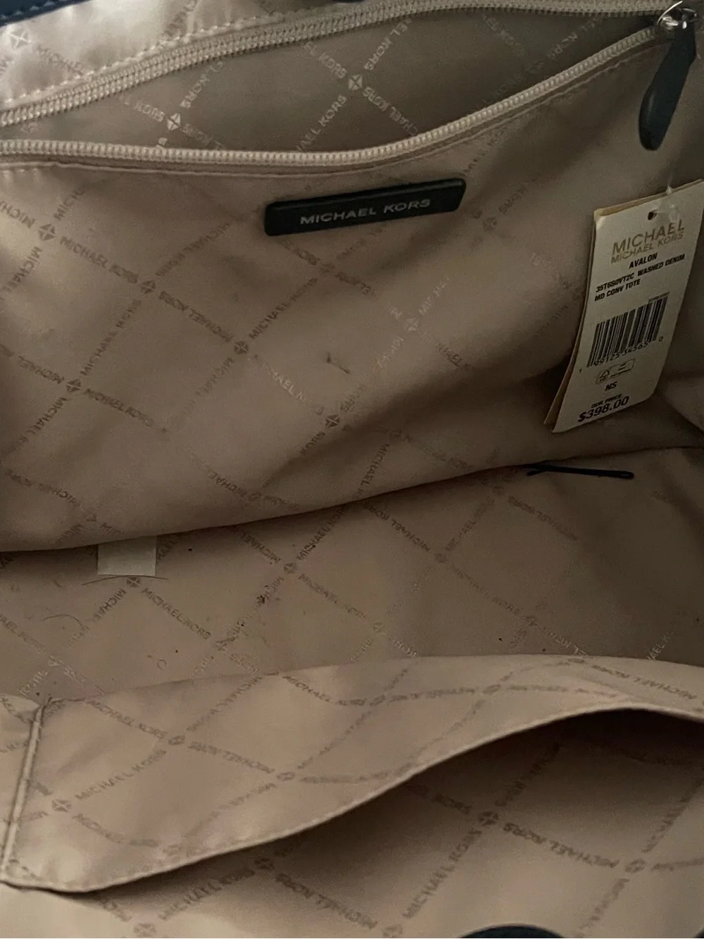 Michael Kors Denim Tote with Patch Accents in Dark Blue and Black